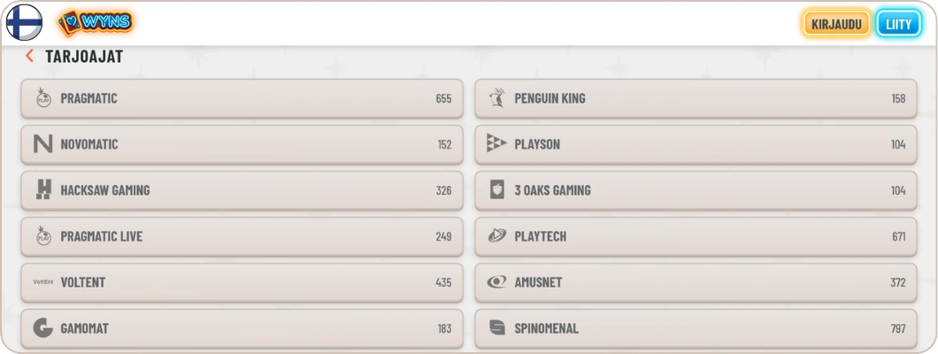 Wyns Casino pelintoimittajat Hacksaw Gaming ja NetEnt