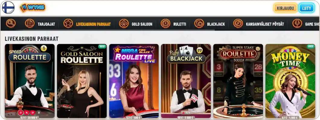 Wyns Casino live casino ruletti ja blackjack suomalaisille
